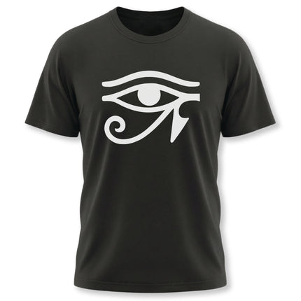 Black t-shirt featuring the Eye of Ra Egyptian symbol graphic design.