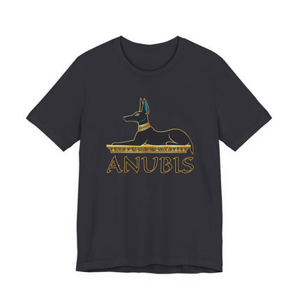 Anubis Egyptian god graphic tee shirt featuring the jackal deity.
