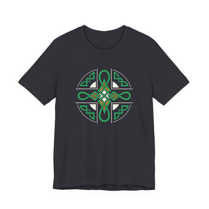 Celtic knotwork graphic tee featuring an intricate Irish cross symbol design.