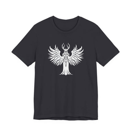 Valkyrie winged antler Norse mythology graphic t-shirt design.