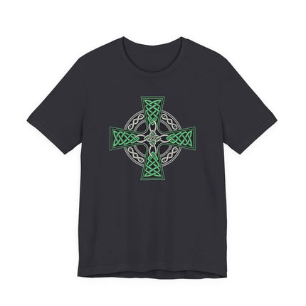 Celtic Cross knotwork graphic tee featuring an intricate Irish knot design.