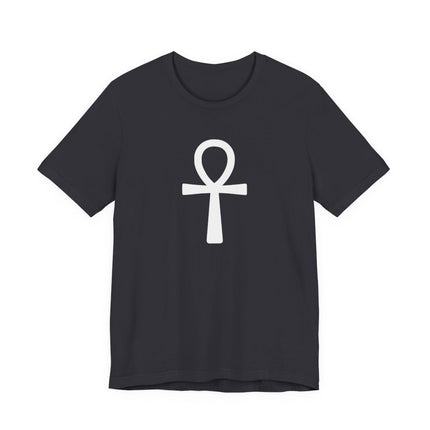 Black t-shirt featuring the white Egyptian Ankh life symbol graphic.
