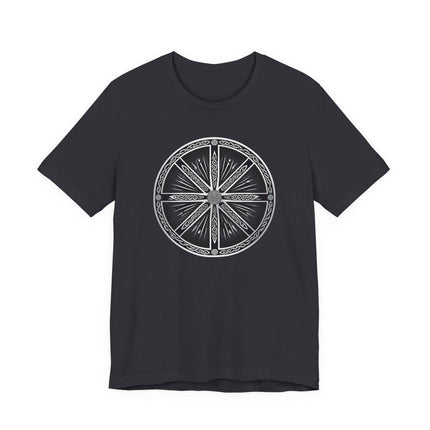 Celtic wheel symbol graphic tee featuring pagan knotwork design.