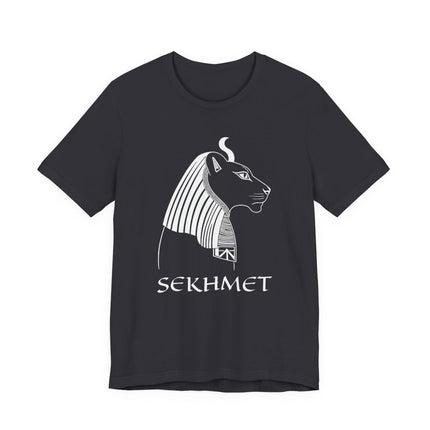 Sekhmet Egyptian goddess t-shirt with minimalist line art of the lioness.