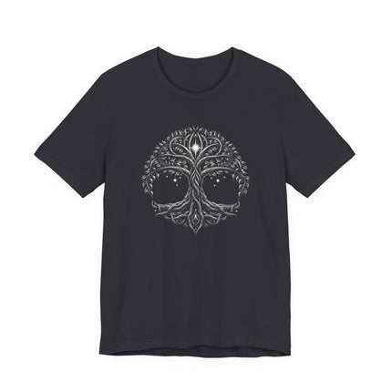 Mystical Celtic Tree of Life graphic tee featuring Yggdrasil and celestial symbols.