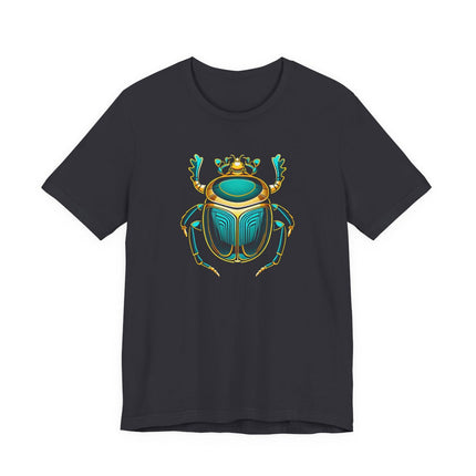 Ancient Egyptian scarab beetle graphic tee featuring Khepri symbolism.