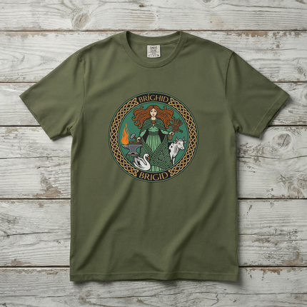 Brighid Celtic Goddess T-Shirt | Irish Mythology Fire Forge Swan Cow Tee V1