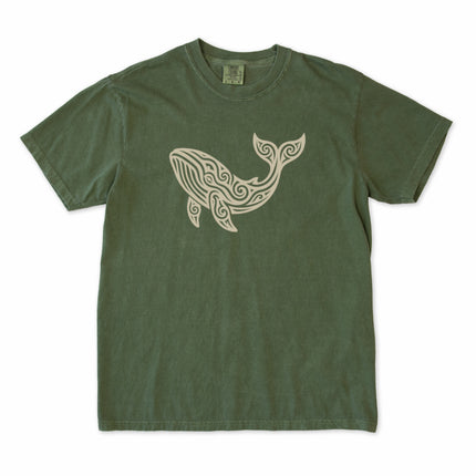 Intricate tribal whale graphic tee featuring ocean animal art print on a comfortable t-shirt.