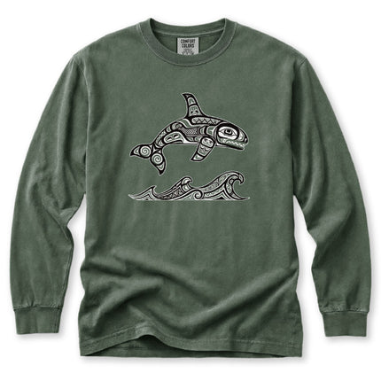 Formline Orca Long Sleeve T-Shirt | Red and White Ocean Graphic Tee
