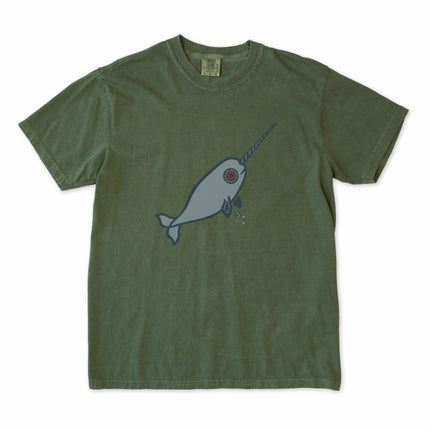 Inuit inspired narwhal t-shirt featuring an arctic ocean animal graphic design.