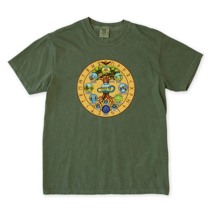 Norse Yggdrasil Nine Worlds Tree T-Shirt, Nine Realms Rune Mythology Graphic Tee