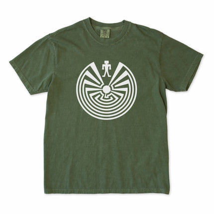 Man In The Maze t-shirt featuring the I'itoi Native American symbol graphic design print.