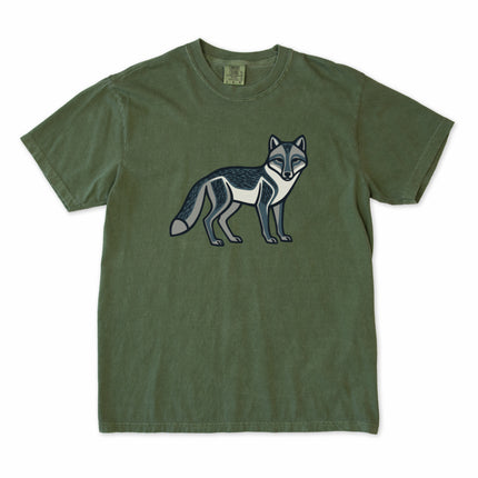 Arctic fox graphic tee featuring geometric, Inuit-inspired wildlife patterns.