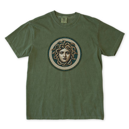 Blue Medusa Mosaic T-Shirt | Greek Mythology Gorgon Head Graphic Tee Shirt
