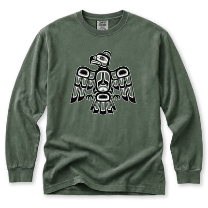 Formline Raven Long Sleeve T-Shirt | Red and White Bird Design Tee