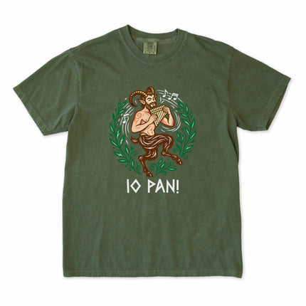 Pan Flute Satyr design on a tee featuring Greek god mythology artwork.