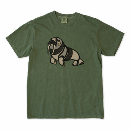Inuit walrus graphic t-shirt featuring an arctic indigenous symbol design on a comfortable tee.