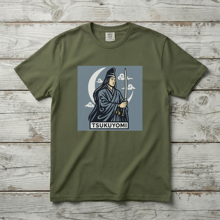Tsukuyomi Japanese Moon God Graphic T-Shirt | Sword & Crescent Moon | V1