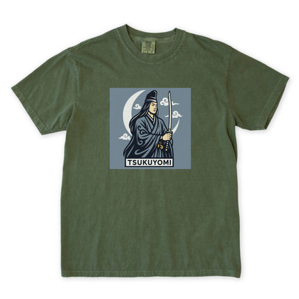 Tsukuyomi Japanese Moon God Graphic T-Shirt | Sword & Crescent Moon Tee