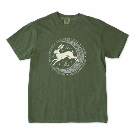Celtic Hare and Crescent Moon T-Shirt | Knotwork Graphic Comfort Colors Tee