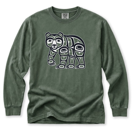 Formline Bear Long Sleeve T-Shirt | Red and White Wildlife Graphic Tee