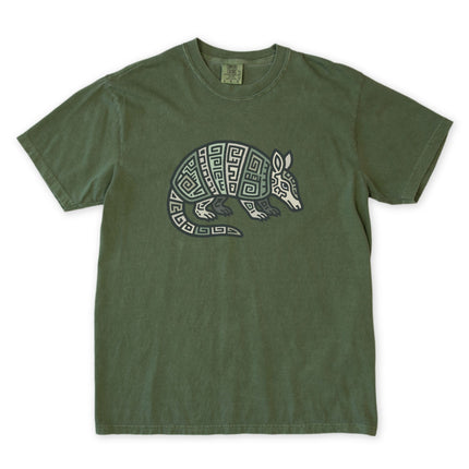 Mayan Armadillo Geometric Tribal Art T-Shirt | Blue Green Graphic Tee Shirt