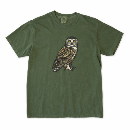 Inuit geometric owl graphic tee shirt featuring an arctic bird design on a unisex t-shirt.
