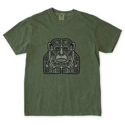 Mayan Monkey Geometric Tribal Art T-Shirt | Blue Green Ape Unisex Tee Shirt