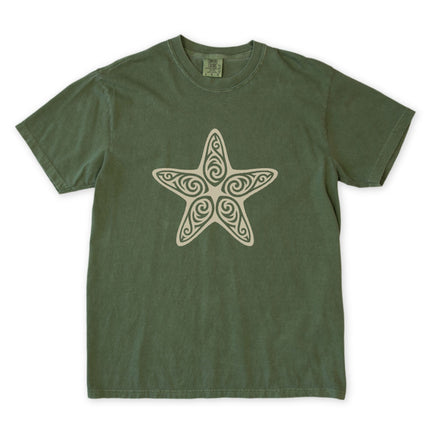 Black Tribal Starfish T-Shirt | Ornate Sea Creature Graphic Unisex Tee Shirt