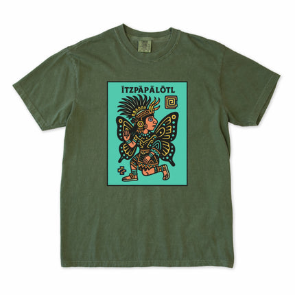 Aztec butterfly goddess t-shirt featuring mesoamerican mythology art print.
