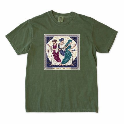 Ancient Greek Goddesses Moirai Fates mythology graphic t-shirt design.