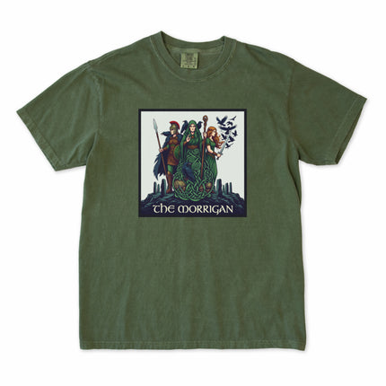 Celtic Irish Mythology: The Morrigan Triple Goddess and raven art tee shirt print.