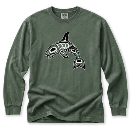 Formline Whale Long Sleeve T-Shirt | Curved Red and White Design Tee