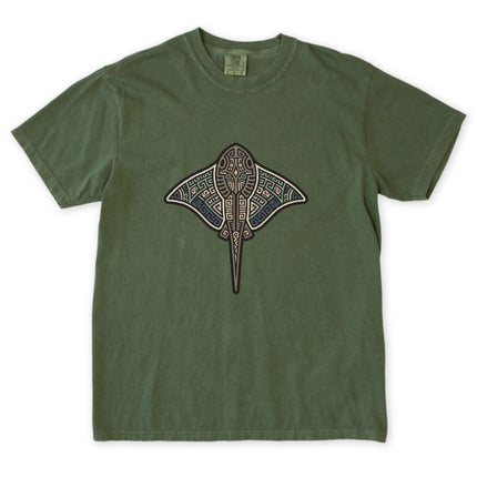 Mayan Stingray T-Shirt | Tribal Geometric Blue Ocean Animal Unisex Tee Shirt