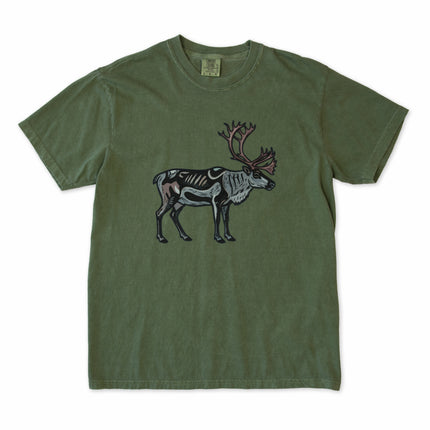 Inuit-inspired caribou symbol graphic t-shirt featuring an arctic reindeer motif design.