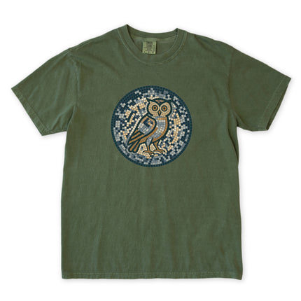 Mosaic Owl T-Shirt | Geometric Blue Grey Wisdom Graphic Tee | Comfort Colors