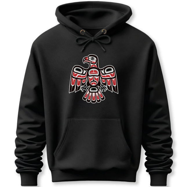 Indigenous Hawk Art Hoodie | Northwest Coast Tribal Symbol Pullover Red Black Hoodie