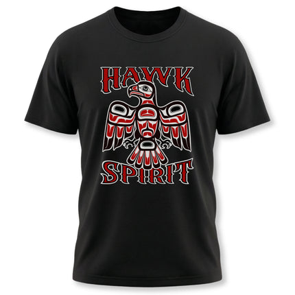 Hawk Spirit formline art graphic tee featuring a stylized eagle design in red and white.