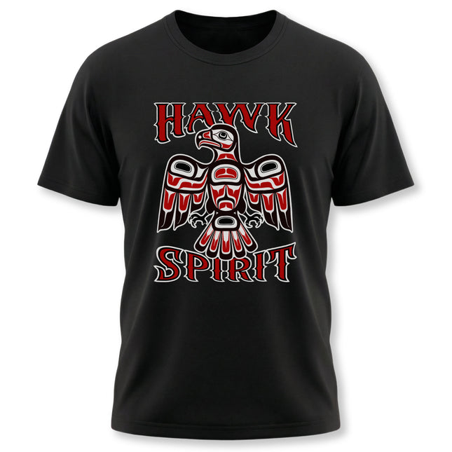 Hawk Spirit formline art graphic tee featuring a stylized eagle design in red and white.