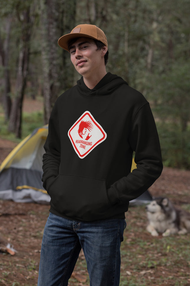 Headbanging Zone Metal Rock Hoodie | Devil Horns Graphic Pullover Hoodie