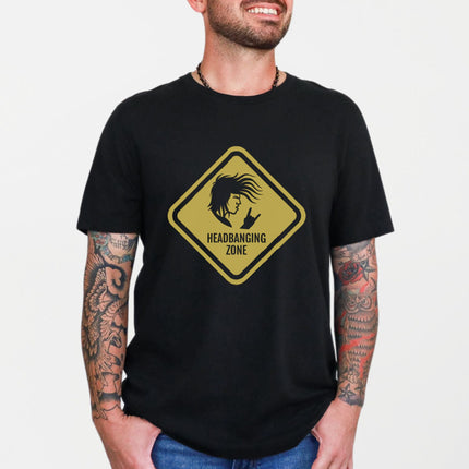 Headbanging Zone Sign T-Shirt | Rock On Hand Heavy Metal Music Tee | Sign