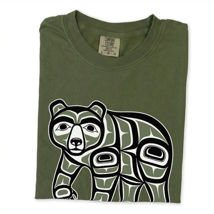 Haida Bear Indigenous Art graphic print on a Pacific Northwest Coast style t-shirt.