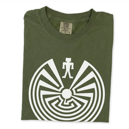 Man in the Maze t-shirt featuring I'itoi Native American Symbol graphic print on comfort colors tee.