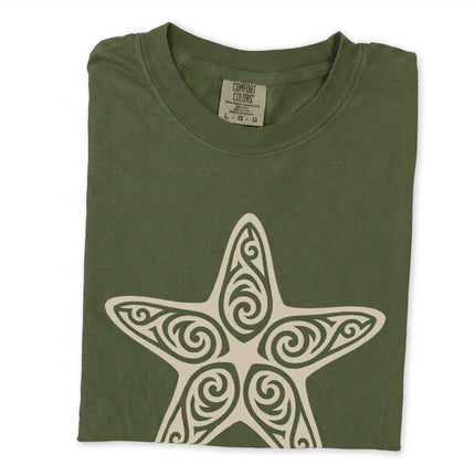Black tribal t-shirt featuring an ornate starfish sea creature graphic print.