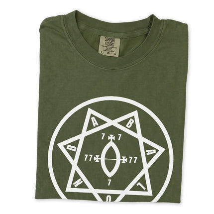 Star of Babalon Thelema magick occult symbol graphic print on a comfortable t-shirt.