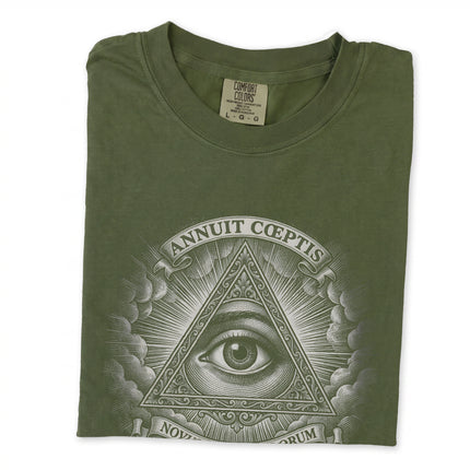 Eye of Providence Great Seal graphic on a long sleeve t-shirt.