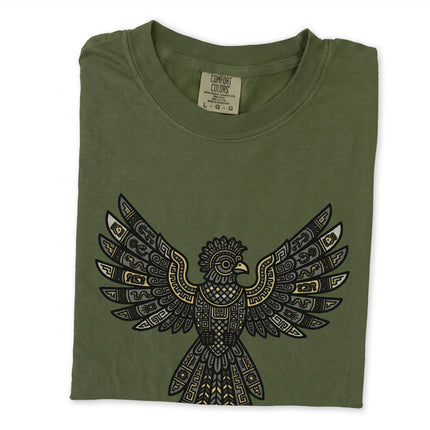 Mayan Aztec geometric tribal eagle spirit animal design on a comfortable t-shirt.
