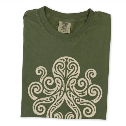 Celtic swirl kraken and tribal octopus graphic design printed on a comfort tee shirt.