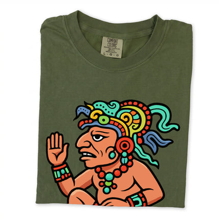 Itzamná Mayan God t-shirt featuring vibrant ancient mythology graphics on a unisex tee.