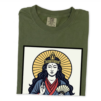 Amaterasu Sun Goddess Japanese mythology graphic t-shirt featuring the divine deity.